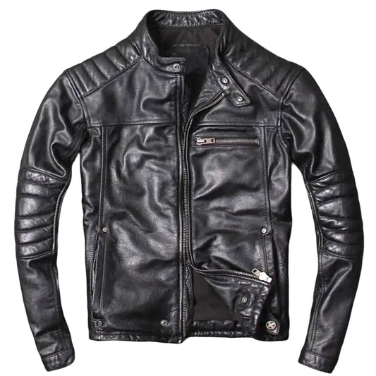 Café Racer Men's Biker Motorcycle Black Leather Jacket Genuine Leather