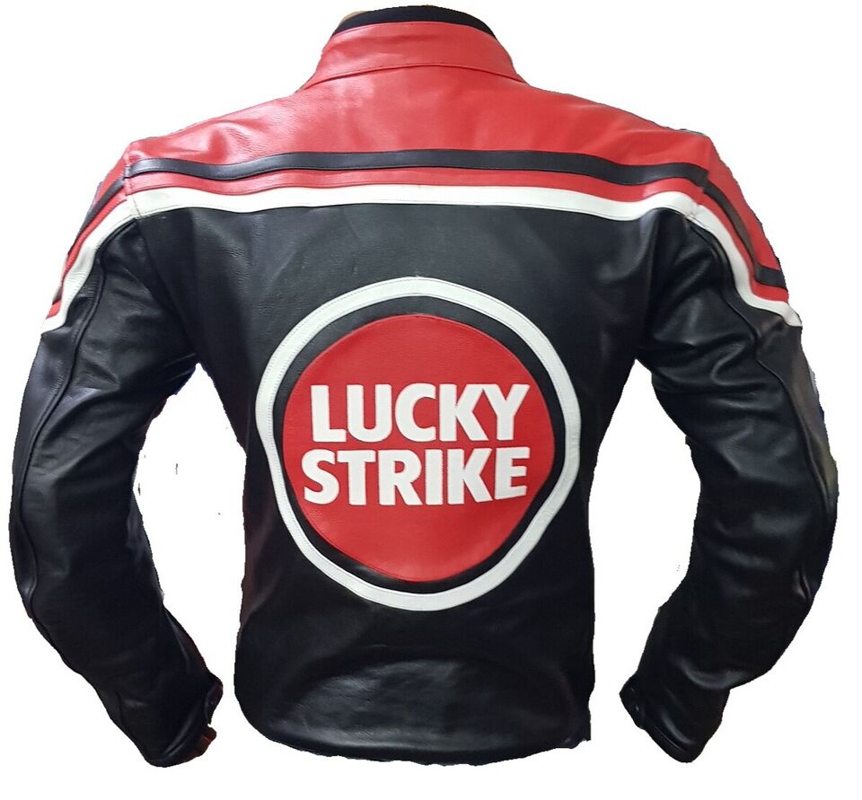 Lucky Stricke Red and Black Leather Jacket for Men