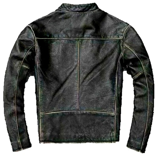 Cafe Racer Mens Genuine Cow Skin Leather Jacket Vintage Biker Black Distressed