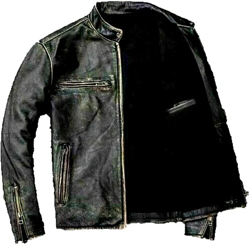 Cafe Racer Mens Genuine Cow Skin Leather Jacket Vintage Biker Black Distressed