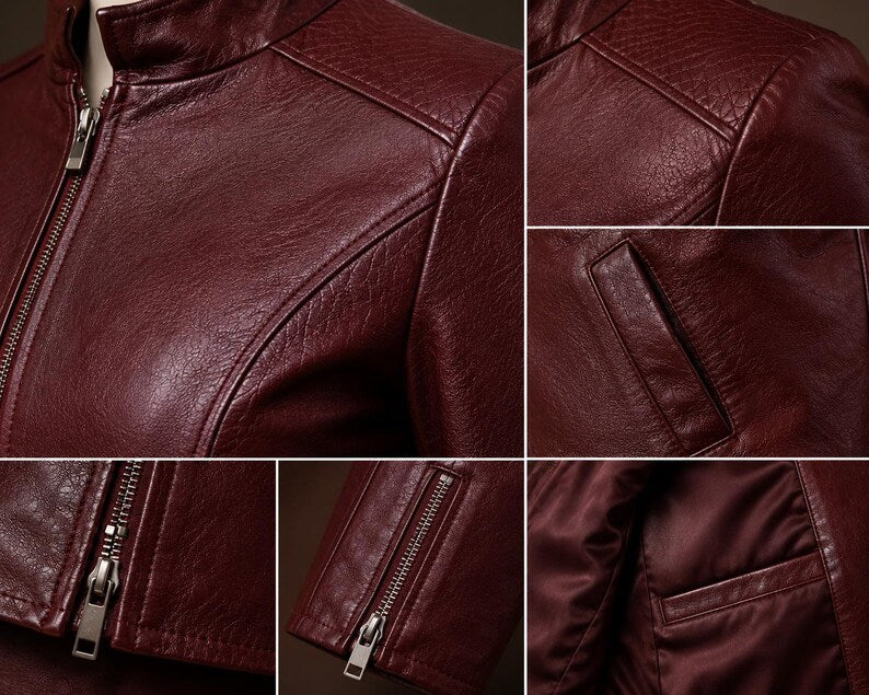 Women’s Slim-Fit Mandarin Collar Faux Leather Moto Jacket