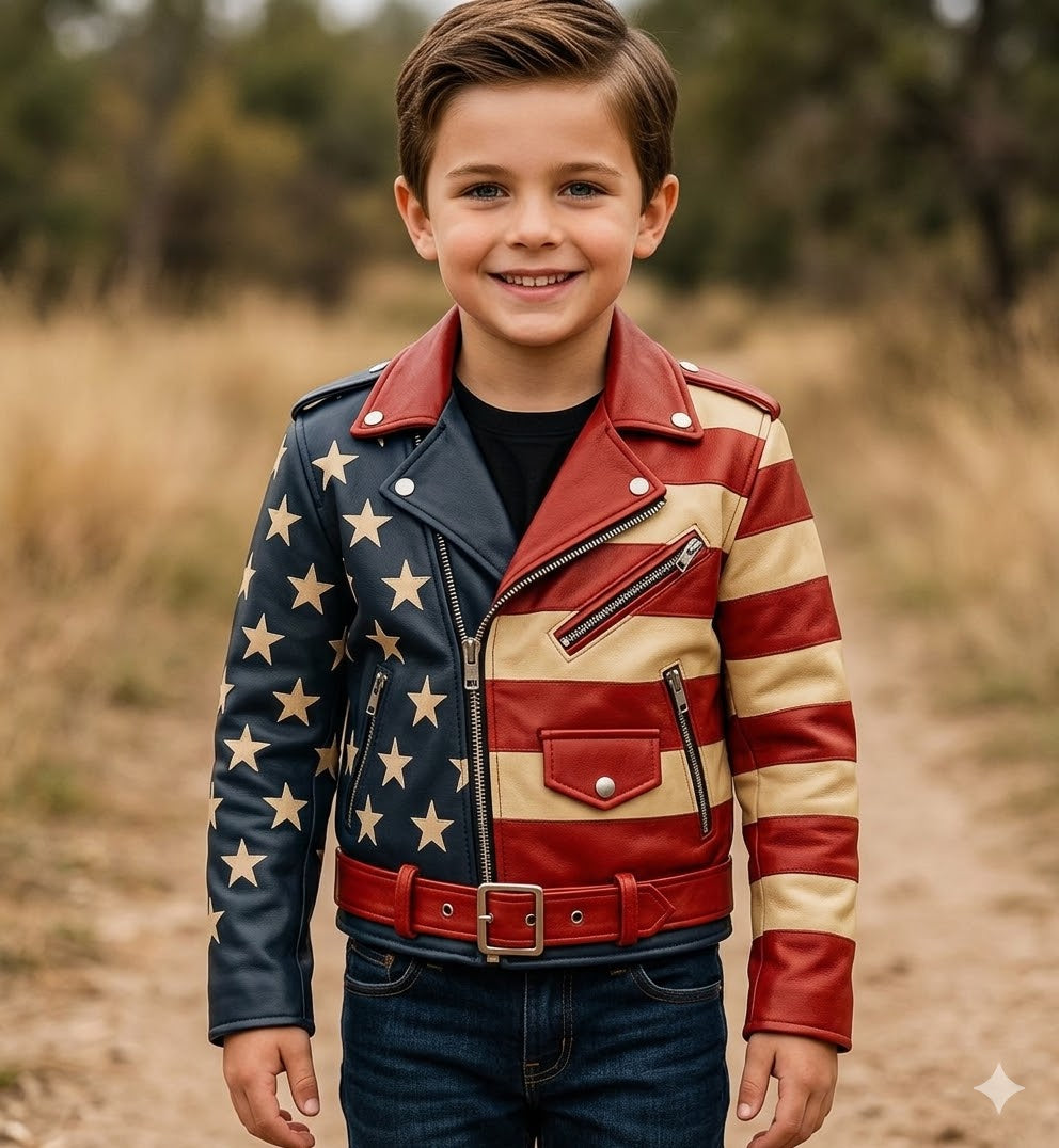 Kids/Teens Leather Jacket American Flag jacket