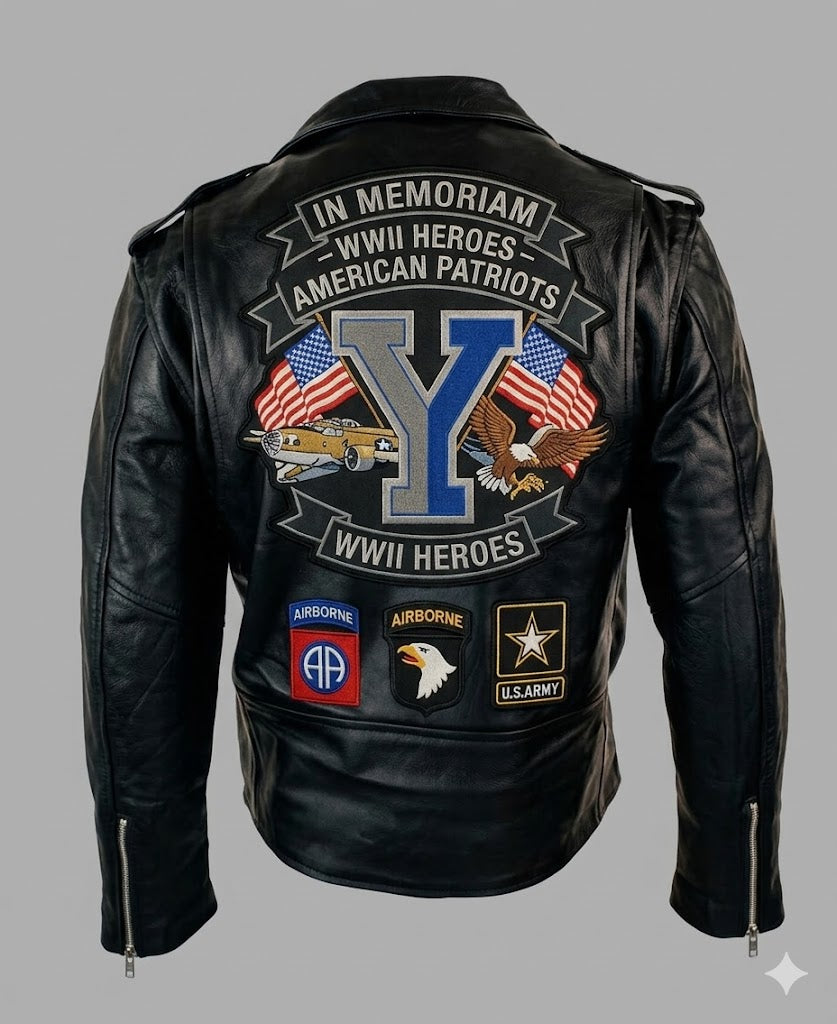 "In Memoriam: A Tribute to World War II Heroes Leather Jacket" - a jacket that tells a story and honors bravery