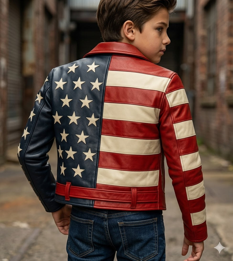 Kids/Teens Leather Jacket American Flag jacket
