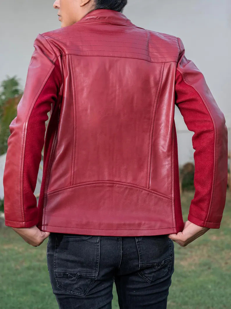 Women's Quilted Accent Genuine Leather Jacket with Side Panels