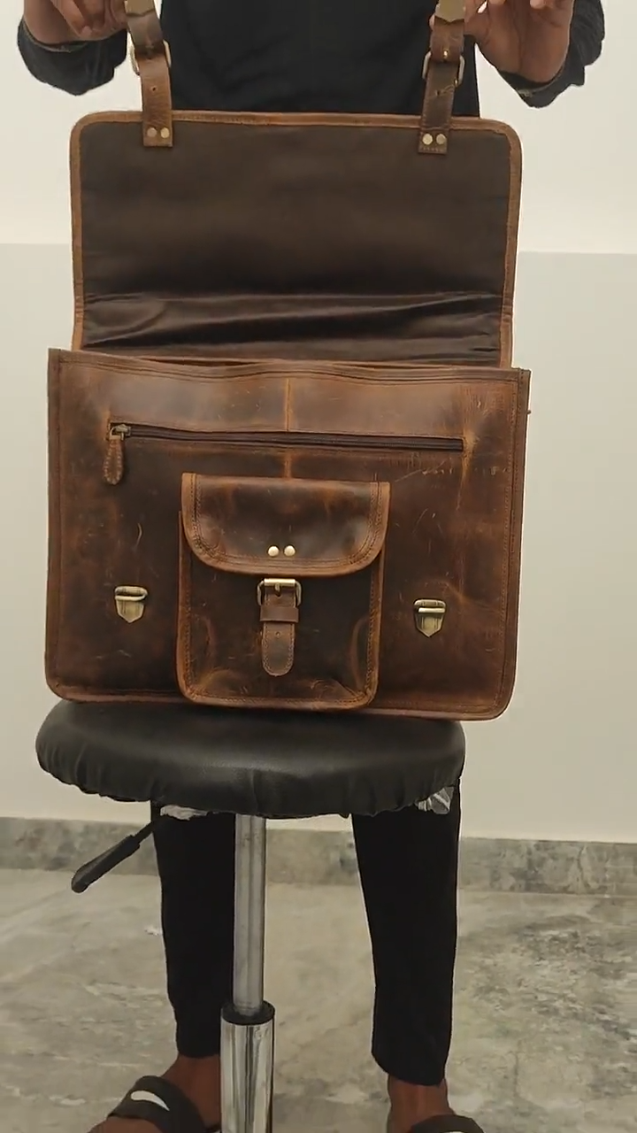 Handmade Buffalo Leather Messenger Crossbody Briefcase Office Laptop bag Rustic Vintage Handbag Work and Travel Unisex Bag Valentines Gift